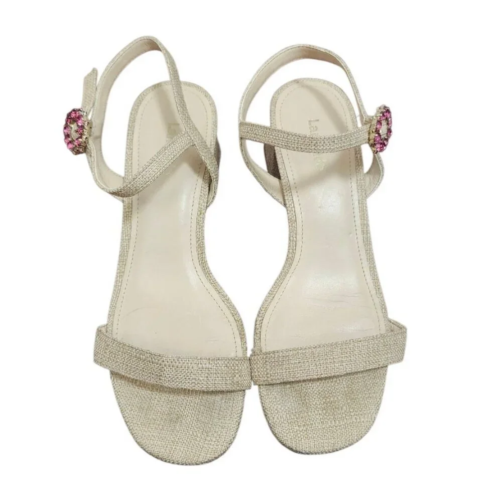Larroude Selena 45MM Raffia Block-Heel Sandals Size 7